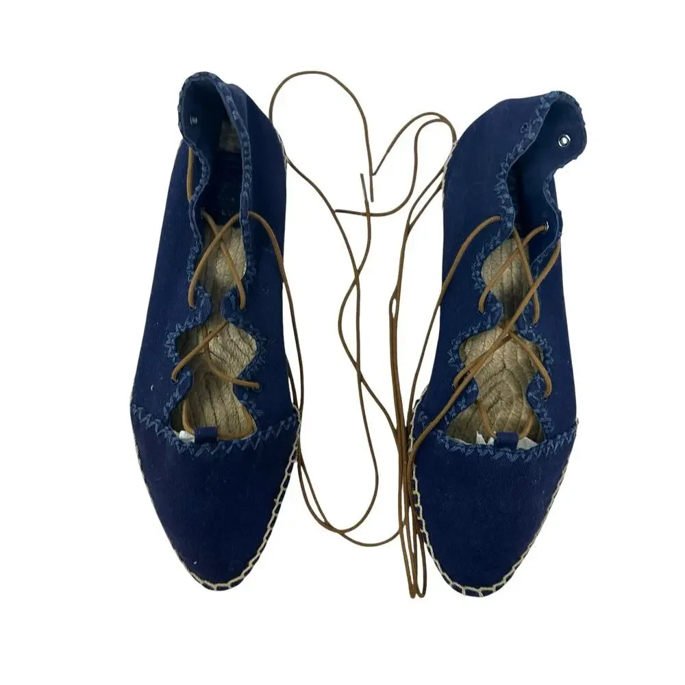 Tory Burch Sonoma Gillie Espadrille Navy Blue Canvas Lace Up Flats Size US‎ 7
